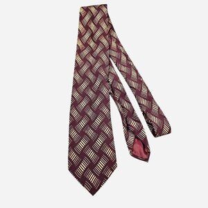 Vintage Giorgio Armani 100% Silk Burgundy and Tan Pattern Neck Tie